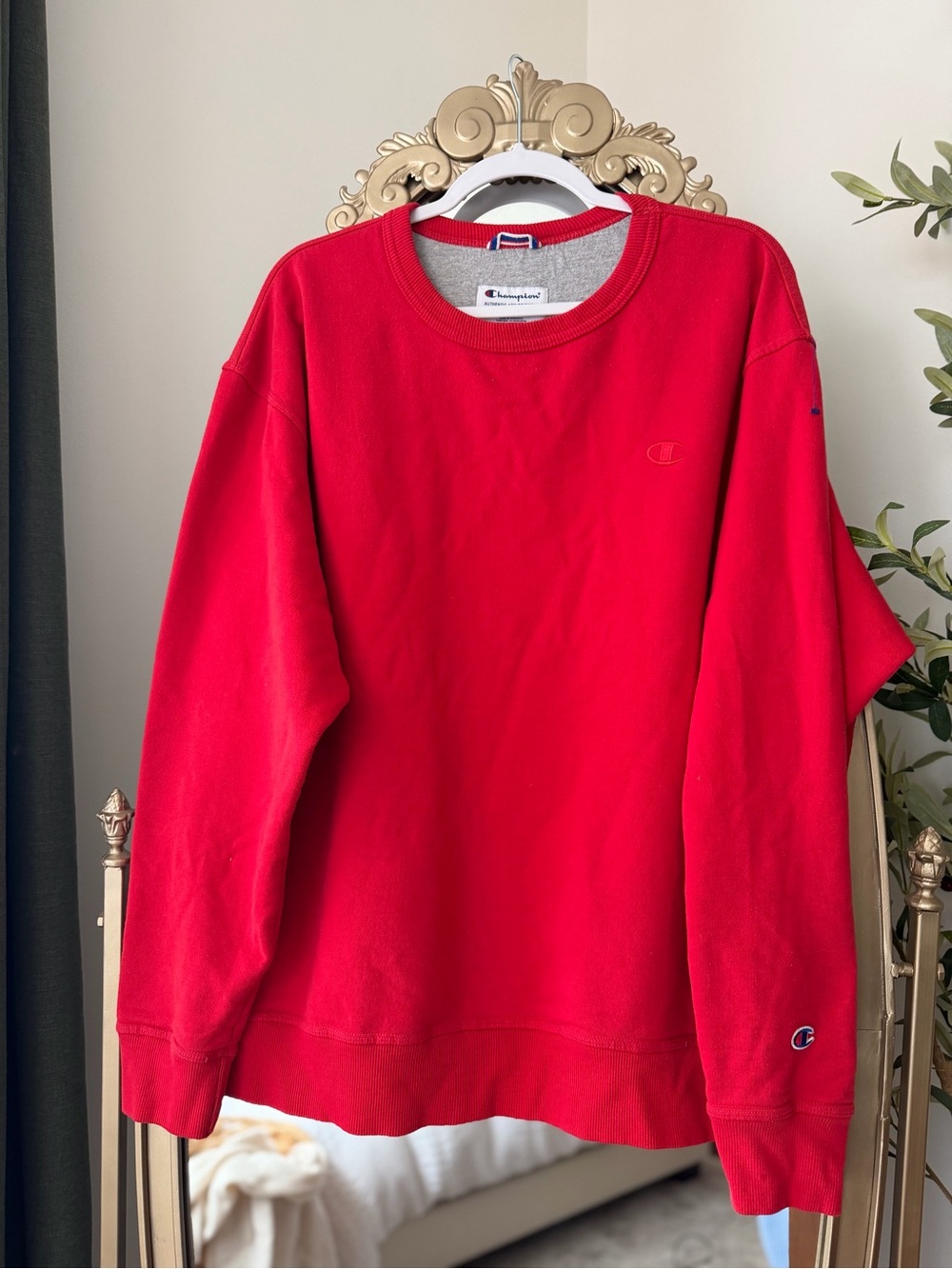 Champion Red Crewneck Sweatshirt with Subtle Logos